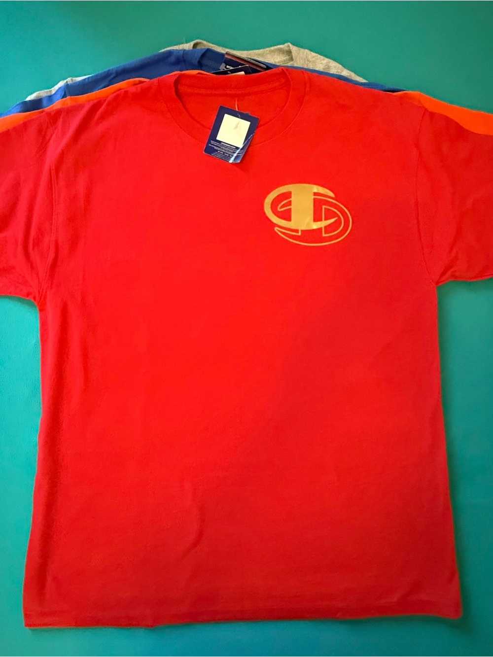 Champion Red Short Sleeve Tee with Gold Logo